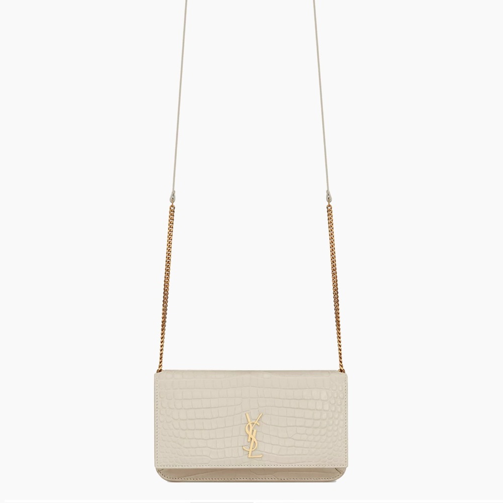 Saint Laurent Cream Croc-Embossed Bag